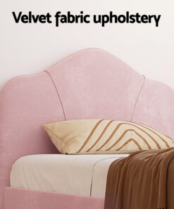 Artiss King Single Storage Bed Frame Velvet with Table - Image 4