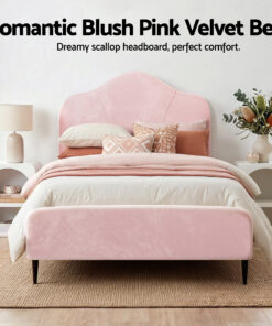 Artiss King Single Storage Bed Frame Velvet with Table - Image 5