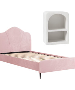 Artiss King Single Storage Bed Frame Velvet with Table - Image 7