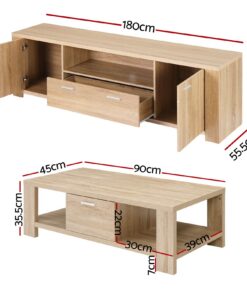 Artiss TV Unit & Coffee Table Set for Stylish Living Rooms - Image 3