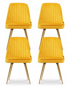 Artiss Dining Chairs Set of 4 Velvet Channel Tufted Yellow - Image 3
