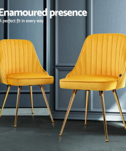 Artiss Dining Chairs Set of 4 Velvet Channel Tufted Yellow - Image 4