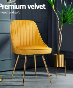 Artiss Dining Chairs Set of 4 Velvet Channel Tufted Yellow - Image 5