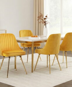 Artiss Dining Chairs Set of 4 Velvet Channel Tufted Yellow - Image 7