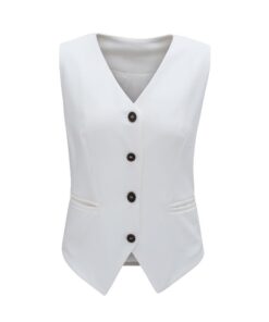 White Solid Color Button up V Neck Suit Vest - S - Image 8