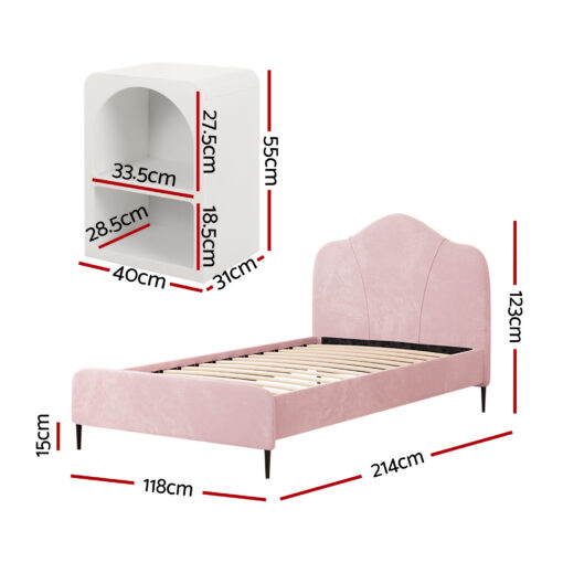 Artiss King Single Storage Bed Frame Velvet with Table – image 2