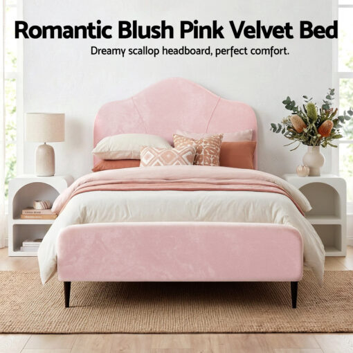 Artiss King Single Storage Bed Frame Velvet with Table – image 5