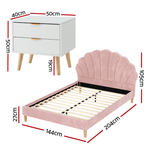 Artiss Double Bed Frame with Scallop Headboard for Comfort – image 2