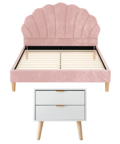 Artiss Double Bed Frame with Scallop Headboard for Comfort - Image 3