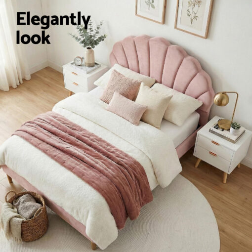Artiss Double Bed Frame with Scallop Headboard for Comfort – image 4