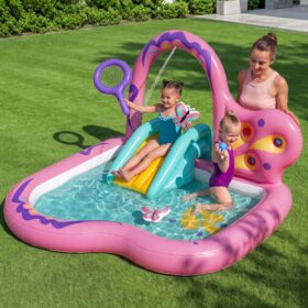 Bestway Butterfly Kids Play Pool with Slide Pink – image 1