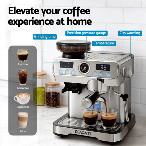 Devanti Coffee Machine Espresso Latte Maker for Perfect Brews – image 4
