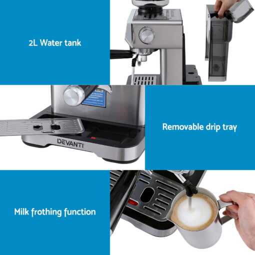 Devanti Coffee Machine Espresso Latte Maker for Perfect Brews – image 6