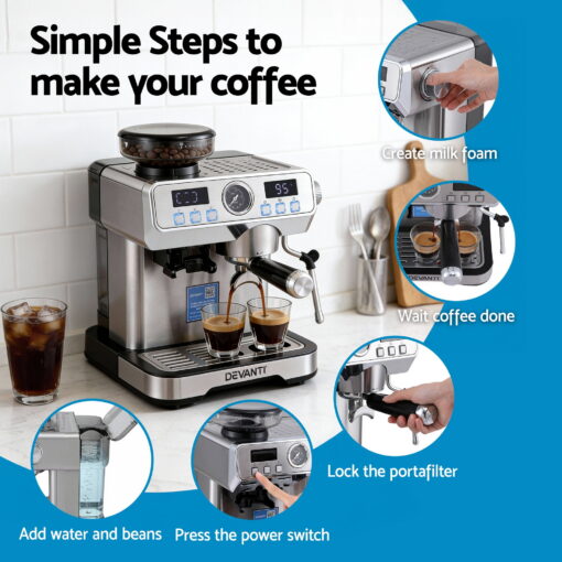 Devanti Coffee Machine Espresso Latte Maker for Perfect Brews – image 7