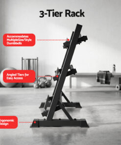 Everfit 3-Tier Dumbbell Rack 300kg Black - Image 4