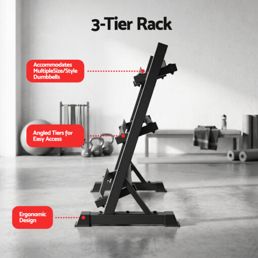 Everfit 3-Tier Dumbbell Rack 300kg Black – image 4