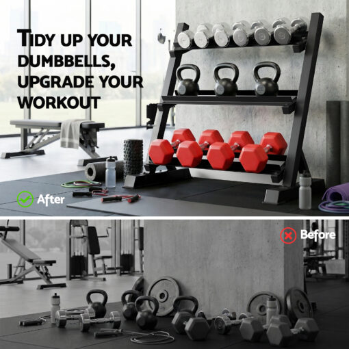 Everfit 3-Tier Dumbbell Rack 300kg Black – image 5