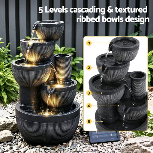 Gardeon Solar 5-Tier Fountain with Battery – image 4
