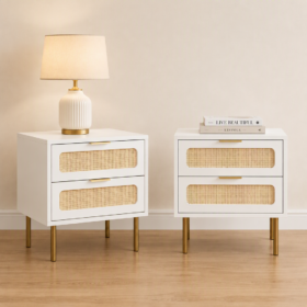 Artiss Rattan Bedside Tables 2 Pack White – image 1