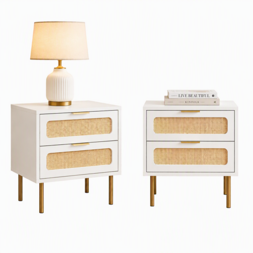 Artiss Rattan Bedside Tables 2 Pack White – image 2