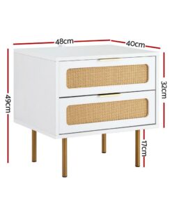 Artiss Rattan Bedside Tables 2 Pack White - Image 3