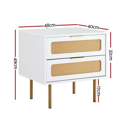 Artiss Rattan Bedside Tables 2 Pack White – image 3