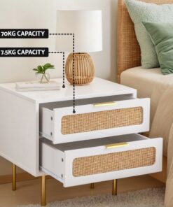 Artiss Rattan Bedside Tables 2 Pack White - Image 6