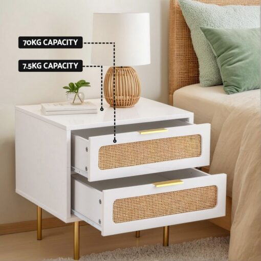 Artiss Rattan Bedside Tables 2 Pack White – image 6