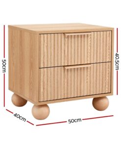 Artiss 2-Pack Pine Bedside Tables, 2 Drawers - Image 3