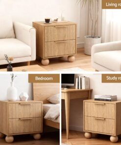 Artiss 2-Pack Pine Bedside Tables, 2 Drawers - Image 7