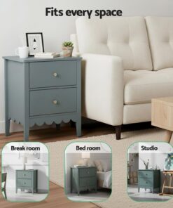 Artiss Green 2-Drawer Bedside Tables, Set of 2 - Image 7