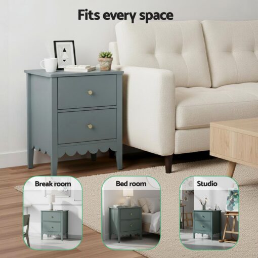 Artiss Green 2-Drawer Bedside Tables, Set of 2 – image 7