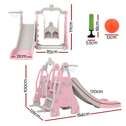 Keezi 3-in-1 Kids Slide Swing Set Basketball Hoop – image 2