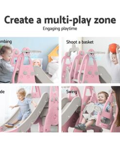 Keezi 3-in-1 Kids Slide Swing Set Basketball Hoop - Image 4