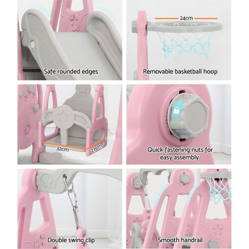 Keezi 3-in-1 Kids Slide Swing Set Basketball Hoop – image 5