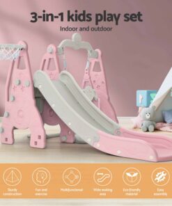 Keezi 3-in-1 Kids Slide Swing Set Basketball Hoop - Image 7
