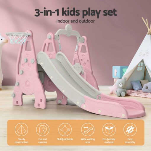 Keezi 3-in-1 Kids Slide Swing Set Basketball Hoop – image 7