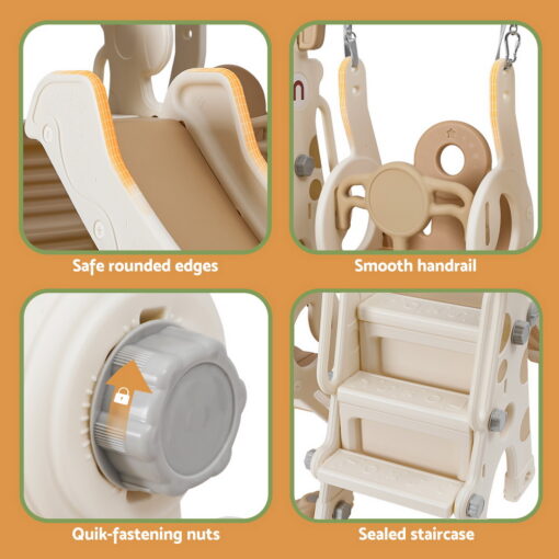 Keezi Kids Slide Swing Set 3-in-1 Beige – image 6