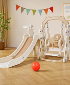 Keezi Kids Slide Swing Set 3-in-1 Beige - Image 7