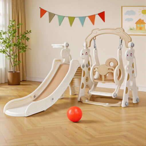 Keezi Kids Slide Swing Set 3-in-1 Beige – image 7