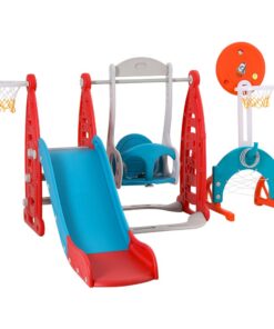 Keezi 6-in-1 Kids Slide Swing Set with Basketball Hoops - Image 3