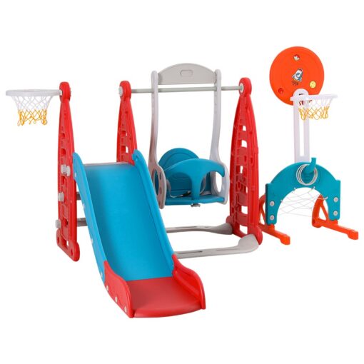 Keezi 6-in-1 Kids Slide Swing Set with Basketball Hoops – image 3