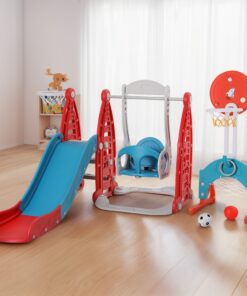 Keezi 6-in-1 Kids Slide Swing Set with Basketball Hoops - Image 5