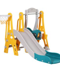 Keezi 3-in-1 Kids Slide Swing Set with Basketball Hoop - Image 3