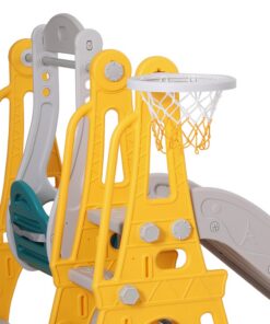Keezi 3-in-1 Kids Slide Swing Set with Basketball Hoop - Image 4