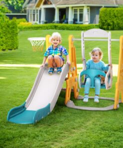 Keezi 3-in-1 Kids Slide Swing Set with Basketball Hoop - Image 7