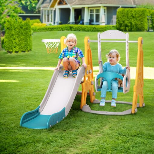 Keezi 3-in-1 Kids Slide Swing Set with Basketball Hoop – image 7