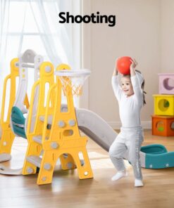Keezi 3-in-1 Kids Slide Swing Set with Basketball Hoop - Image 5