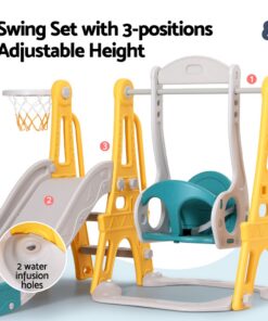 Keezi 3-in-1 Kids Slide Swing Set with Basketball Hoop - Image 6