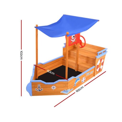 Keezi Wooden Boat Sandpit with Canopy Bench Seat – image 2